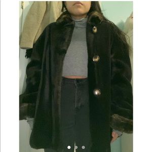 Vintage Oleg Cassini Dark Brown Faux Fur Coat